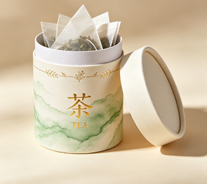 OEM Tea Paper Tube Canister with Lid Clear <b>Window</b> Eco-Friendly Gold <b>Foil</b> Printing - Product Image 2