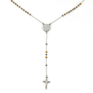 Rosario Largo Religioso de San Benito, Chapado en Oro de 18k, Plata y Acero Inoxidable, con Colgante de Cruz de la Virgen María, Collar de Rosario Católico - Product Image 4