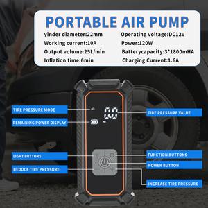 เครื่องสูบลมยางแบบพกพา วัสดุ ABS 12V พร้อมเกจวัดแรงดันดิจิตอล ใช้เป็นเครื่องช่วยสตาร์ทรถยนต์ สำหรับรถยนต์และรถจักรยานยนต์ - Product Image 2