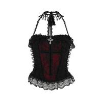 Débardeur sexy pour femme, style Y2K vintage, sans manches, à lacets, lingerie cosplay, élégant, grunge, 100% polyester, pour robes de soirée