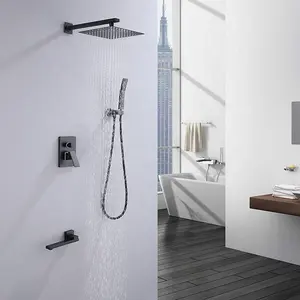 De ducha Minimalismus Schwarz Bad Dusche Wasserhahn Set Edelstahl Regen Decke Dusche Für Badezimmer