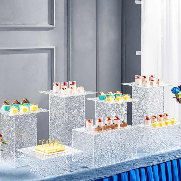 Buffet Catering Food Collection 12PCS White Acrylic Riser Set Food Box Display Stand Table Riser Cube For Dessert Cupcake Weddings Party Pedestal