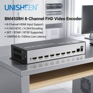 Encodeur vidéo HDMI multi-flux Gigabit <span class=keywords><strong>8</strong></span> canaux H.265 1080P60 Unisheen BM4508H, compatible SRT pour YouTube et <span class=keywords><strong>Facebook</strong></span> Live - Product Image 1
