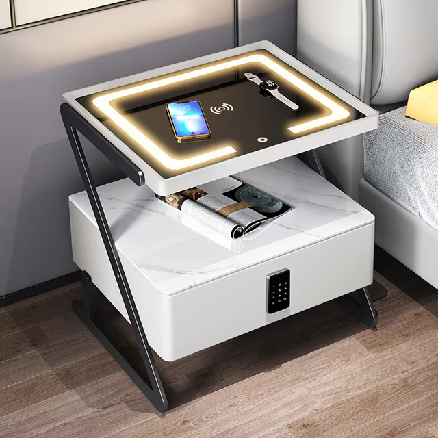 Modern Minimalist Light Luxury Multifunctional Wireless Charging with Combination Lock Bedroom Smart Night Stand