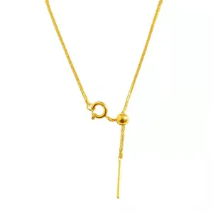 NINE'S 9K 14K 18K Real Gold Cable Chains Necklace Adjustable Solid Gold Link Chain With Needle Pin