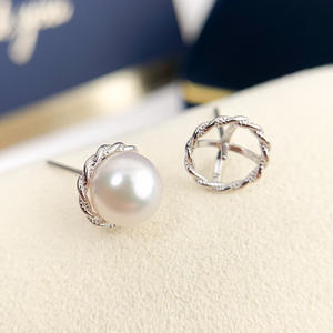 อุปกรณ์ทำเครื่องประดับเงินแท้ S925 ต่างหูแบบติดหูเรียบง่าย ประดับด้วยลูกปัดมุกทรงกลมขนาด 7-8 มม. รุ่น 20885 ถาดเปล่าสำหรับทำเครื่องประดับ - Product Image 3