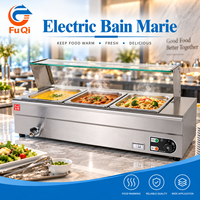 Bain-marie électrique commercial en acier inoxydable avec protection anti-éclaboussures en verre, table vapeur de buffet 1,5 kW pour restaurant et traiteur