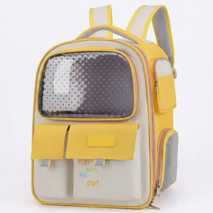 Pet <b>Backpack</b> Carrier Transparent Oxford Breathable Zipper Closure Yellow Gray for <b>Cats</b> - Product Image 1