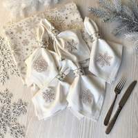 Serviettes de table rectangulaires en lin brodées flocons de neige, douces, respectueuses de la peau, réutilisables, lavables en machine, décoratives pour fêtes