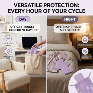 Lot de 2 serviettes menstruelles réutilisables avec sac imperméable, serviettes hygiéniques en tissu lavables et anti-fuites pour femmes, lavande - Product Image 5