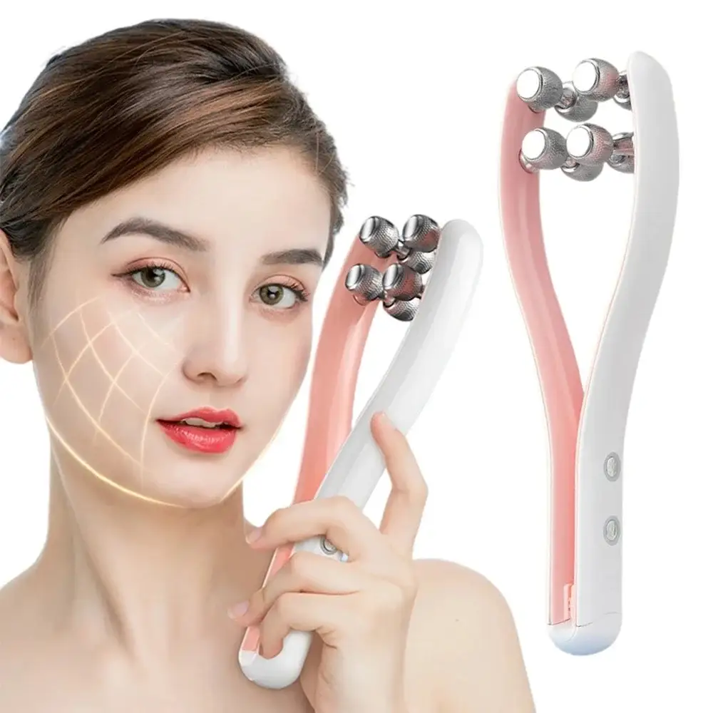 Rodillo masajeador Facial EMS Microcorriente Máquina de estiramiento facial V Rodillo masajeador facial Dispositivo de belleza para rejuvenecimiento de la piel