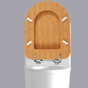 Modern <strong>White</strong> Plastic Round Bathroom <strong>Toilet</strong> <strong>Seats</strong> with Slow-Close Lid and <strong>Wood</strong> Pattern Design - Product Image 2