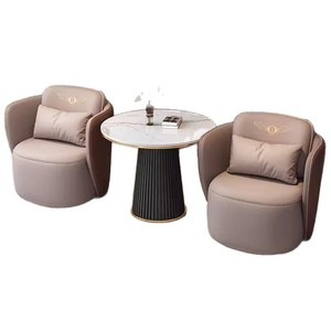 Hotel Chair Leather <b>Sofa</b> Set Round <b>Table</b> For Reception Lounge Indoor Commercial Use Durable Foam Filling - Product Image 5