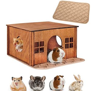 Wooden <strong>Guinea</strong> <strong>Pig</strong> Hideout Sturdy Small Animal Habitat House Large Hut for Rabbit Chinchilla Gerbil Hamster Bunny <strong>Cage</strong> Accessory - Product Image 1