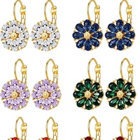 6 Pasang Set Anting Bunga Warna-warni dengan Leverback, Anting Floral Batu Kelahiran untuk Wanita, Baja Anti Karat Berlapis Emas