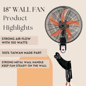พัดลมติดผนัง18นิ้วการควบคุมเครื่องจักรกลสำหรับบ้าน RV โรงรถโรงแรมใช้ปลั๊กแบบ US - Product Image 2