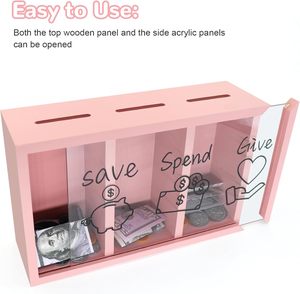 Personalizado Spend Save Give Piggy Bank para niños Money Coin Savings Piggy Bank Jar Box para niños Child Safe Money Saver - Product Image 3