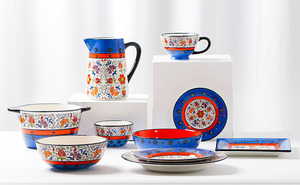 Hot Blue Home Utensilios de cocina de cerámica Tazón Plato Sopa Tetera Cubiertos Juego de platos pintados - Product Image 5