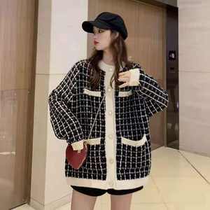 2021 automne et hiver nouveau pied de poule ample à manches longues sauvage tricot Cardigan <span class=keywords><strong>pull</strong></span> veste col rond Vintage <span class=keywords><strong>pull</strong></span> - Product Image 2