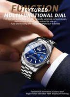 Jam Tangan Pria BINBOND B7012 Grosir, Mesin Quartz, Mewah, Bisnis, Stainless Steel, Tahan Air, Warna Emas