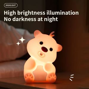 Hot Sale Rechargeable Bear Shape Silicone Night Light Cute Bedroom Decor Warm White LED <b>Battery</b> Bedside Lamp for Home Use - Product Image 5