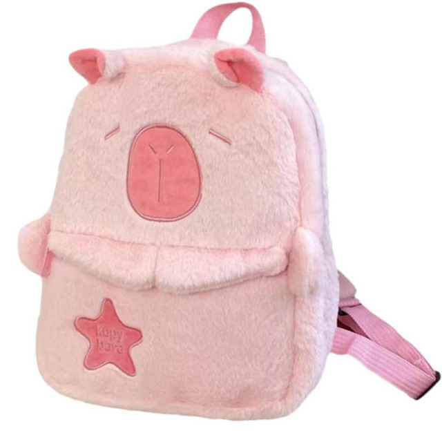 C021 Pink Wholesale Customized Cute Capybara Backpack Plush Bookbag Cartoon Daypack Schoolbag Girls Students Capybara Backpack