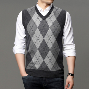 Nuevo estilo invierno rombo cuello en V hombres Cachemira <span class=keywords><strong>Chaleco</strong></span> de punto - Product Image 2