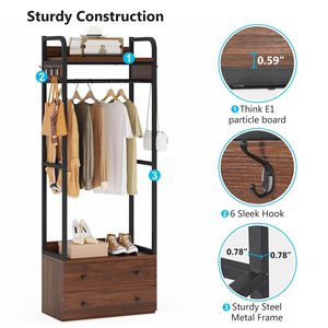 New solid wood floor-standing <b>clothes</b> <b>rack</b> for home use in bedrooms with drawers, open and simple clothing storage wardrobe - Product Image 4