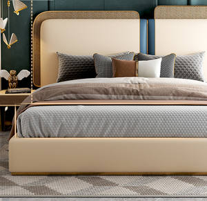 Dormitorio de tamaño completo, dormitorio de diseño moderno de cuero ligero de lujo, camas king <span class=keywords><strong>size</strong></span>, <span class=keywords><strong>cama</strong></span> de lujo, juego de dormitorio para niñas, muebles de dormitorio - Product Image 4