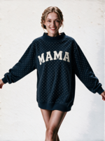 Sweat-shirt à col montant pour femme à pois, longueur allongée, avec logo brodé et patch personnalisé sur mesure