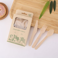 Ensemble de couverts jetables en bois biodégradable 100% compostable, fourchettes et cuillères écologiques au design moderne