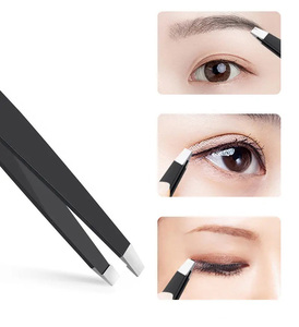 Pinzas para Cejas Negras de Acero Inoxidable Sólido, Puntas Inclinadas y Cuadradas, Pinzas Profesionales para Cejas GZ RTS, Pedido Mixto al por Mayor - Product Image 3