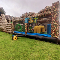 Château plein d'entrain gonflable de parcours d'obstacles de camouflage de Bootcamp commercial de 12m avec le parcours d'obstacles gonflable de glissière