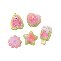 Breloques en résine vertes et roses, motifs fruits et fleurs, brillantes, pour décoration DIY de coques de téléphone et pinces à cheveux