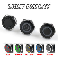 Bouton-poussoir industriel en métal à LED momentané, ultra-court, noir oxydé, 16 mm, 1NO, étanche IP65
