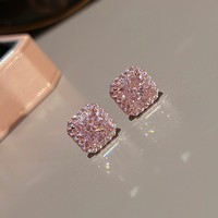 Boucles d'oreilles en diamant Flash carré micro-incrustation pour femmes de haute qualité Simulation de tourmaline rose Fashion Stud