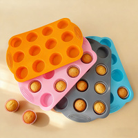 Famille 12 tasses moules ronds en silicone pour Muffin Cupcake Biscuit gâteau plateau de cuisson antiadhésif four amical ustensiles de cuisson