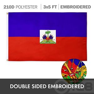 DB Combo Pack Drapeaux Haïtiens Américains 3x5 Ft Simple Double Face 210D Polyester Brodé Intérieur Extérieur pour USA Haïti Drapeaux - Product Image 6