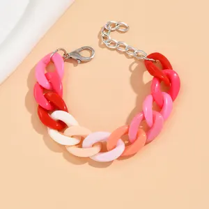 New Fashion Acetate Two-toned Chain Bracelet Acrylic Smooth Solid Color Frosted Bangle Resin Chunky Choker Pendant Jewelry