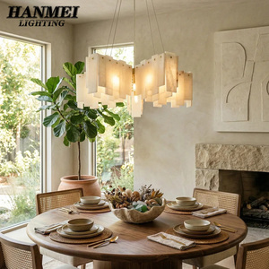 Modern Luxurious Copper & Marble Chandelier Pendant <b>Light</b> Adjustable Height AC Compatible Warm White LED for Hotel <b>Dining</b> Rooms - Product Image 4