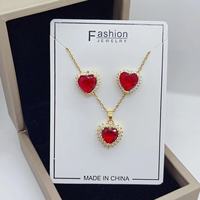 Parure bijoux cœur Colar e brincos com pingente em forma de coracao de zirconia cubica de aco inoxidavel
