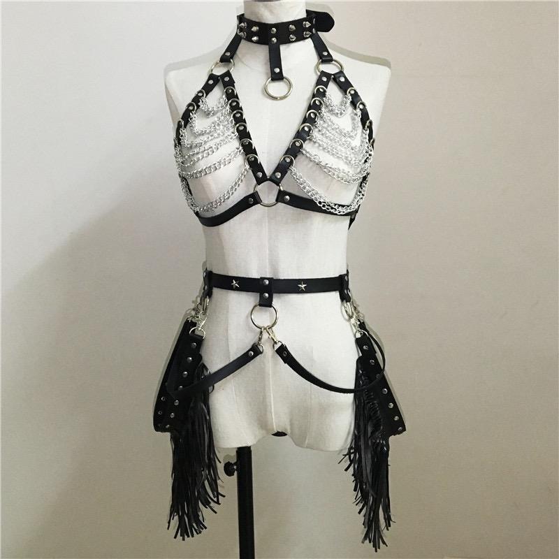 chinese dress ladies Vintage Plein Sud Strapless Leather Buckle Bondage Dress  Recess