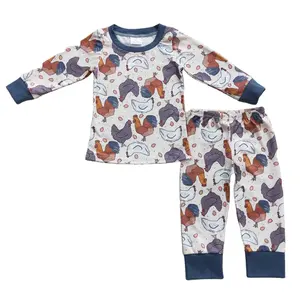 blue chicken girl pajamas set wholesale RTS girls clothing sets kids clothing western children toddler clothing baby