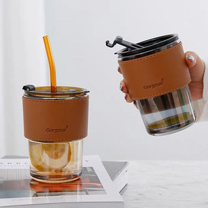 Vaso de Vidrio Barato <span class=keywords><strong>al</strong></span> <span class=keywords><strong>por</strong></span> <span class=keywords><strong>Mayor</strong></span>, Precio de Fábrica, Vaso Transparente para Viajar con Tapa y Pajita - Product Image 6