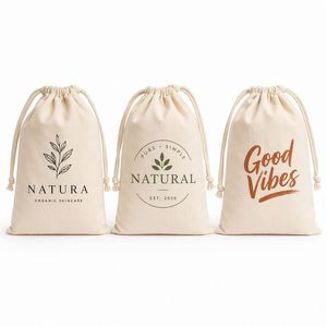 Sac en coton avec cordon de serrage, biodégradable, pour cadeaux de mariage, rangement de bijoux, sachet cadeau pour le thé, emballage en toile réutilisable et durable - Product Image 1