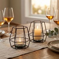 Lanterne à bougie en verre hexagonal, porte-bougie géométrique en métal