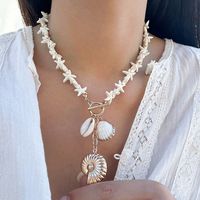 Colliers Pendentifs Étoiles de Mer et Chaînes Perlées Huîtres Asymétriques Style Bohème, Ras-de-Cou Perles Coquillages Nacre Plaquées Or Tendance