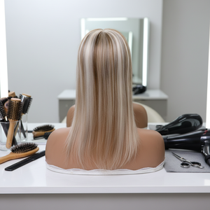 Kit de Topper Mono para <span class=keywords><strong>Principiantes</strong></span>, 14 Pulgadas, Color Marrón Ceniza con Reflejos Rubios, 160% de Densidad para Cabello Fino (Incluye 3x5 y 5x6.5 Pulgadas) - Product Image 1