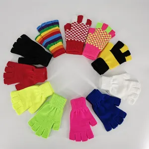 Erwachsene Acryl Regenbogen Gestreiften Großhandel Anpassen farbe warme gefühl gestrickte winter handschuh ohne finger