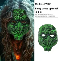 Masque d'horreur de sorcière verte effrayante en mousse PU et caoutchouc pour la vente en gros, fournitures de fête d'Halloween, rôle de festival des fantômes